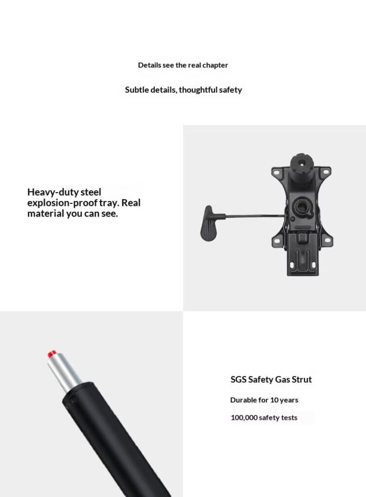 Heavy-Duty Steel Explosion-Proof Tray SGS Safety Gas Strut Ergonomic Office Chair Components - 10-Year Durability 100000 Safety Tests