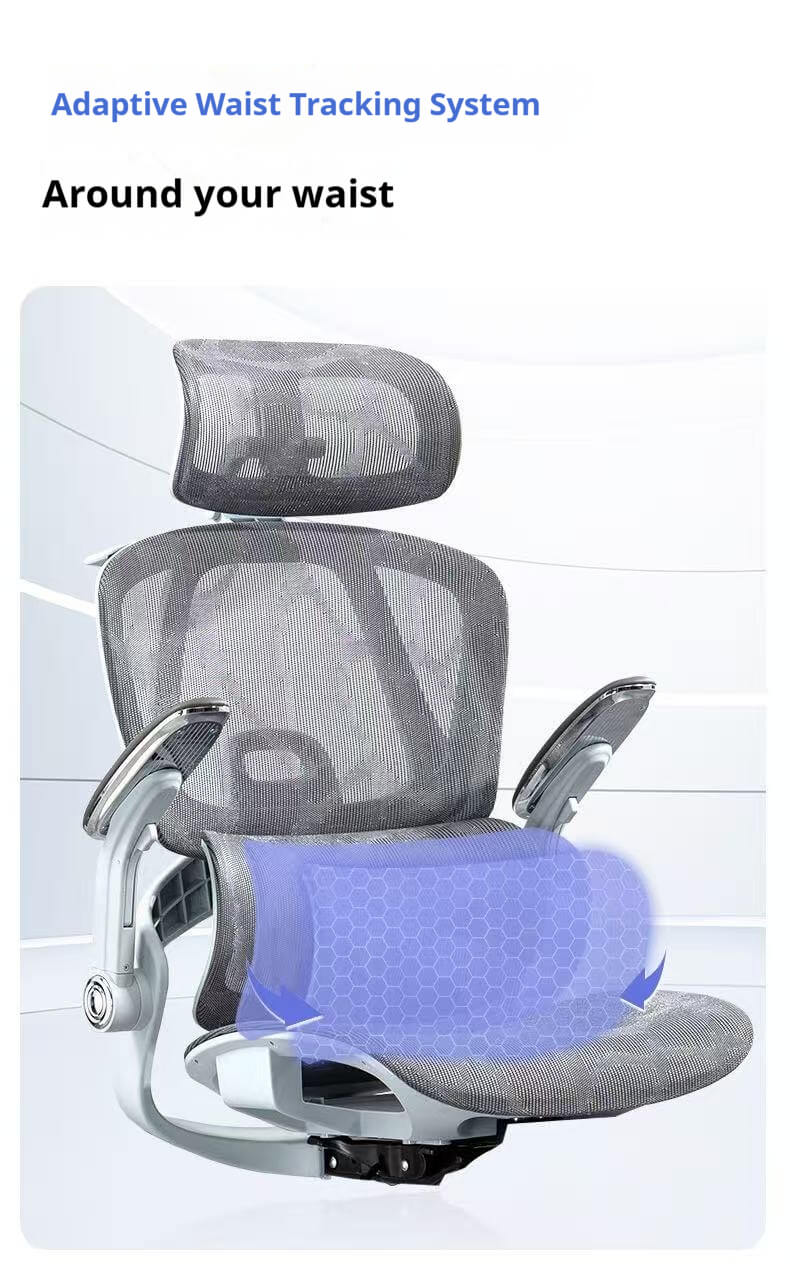 Adaptive Waist Tracking System Ergonomic Office Chair - Wrap-Around Lumbar Support for Corporate Long-Sitting