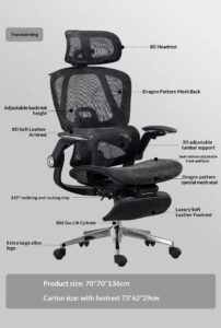 Top Matching Ergonomic Office Chair - 8D Headrest Dragon Pattern Mesh 145° Recline for Corporate Premium Seating