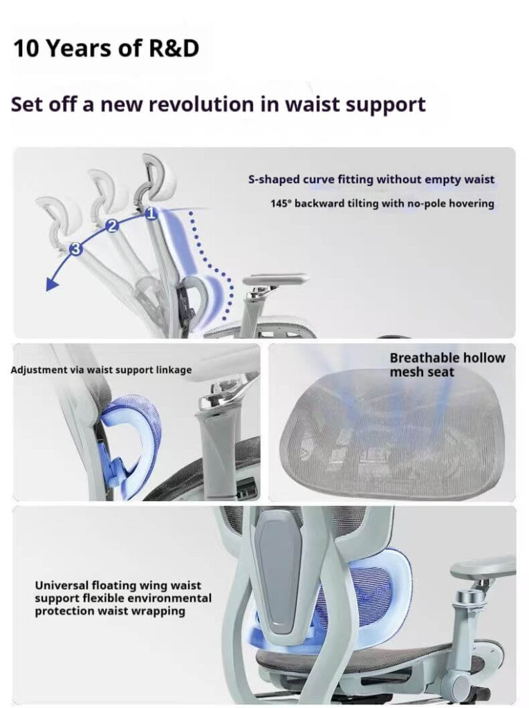 10-Year R&D Waist Support Ergonomic Office Chair - S-Shaped Contour & 145° Recline for Corporate Teams