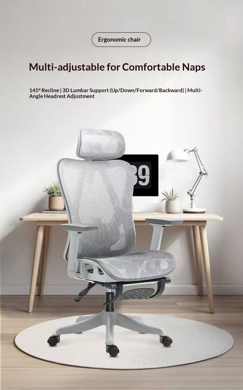 Multi-Adjustable Ergonomic Office Chair for Comfortable Naps - 145° Recline 3D Lumbar Support for Corporate Work Breaks