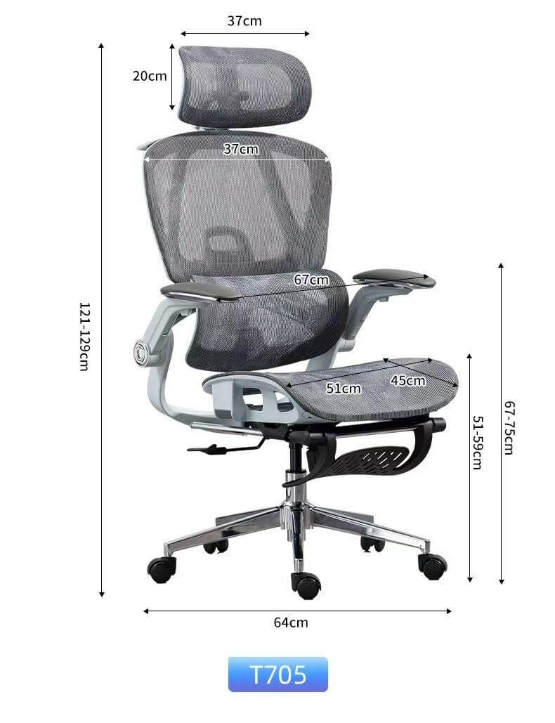 T705 Ergonomic Office Chair Size Display - Consistent Dimensions for Corporate Bulk Purchase