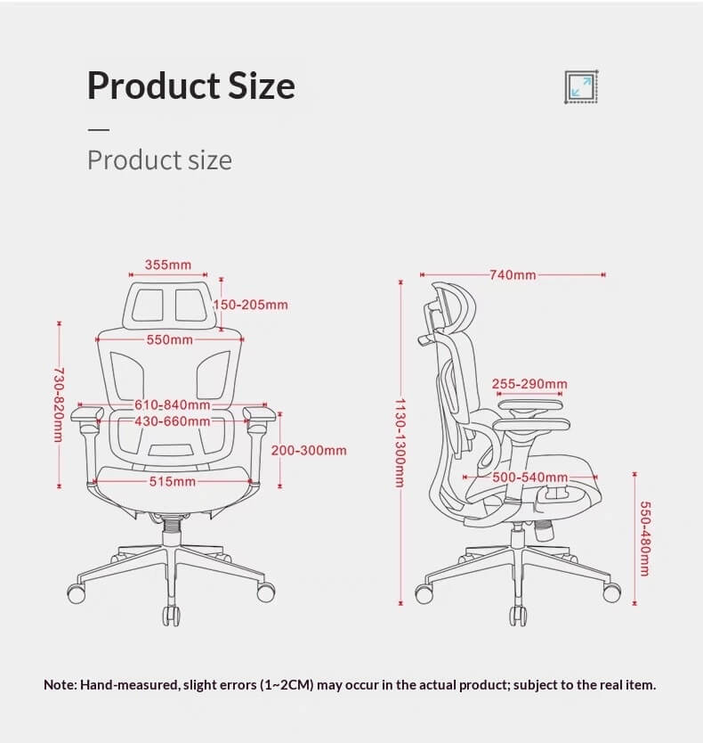 Ergonomic Office Chair Product Size Diagram - Adjustable Dimensions for Corporate Workstations