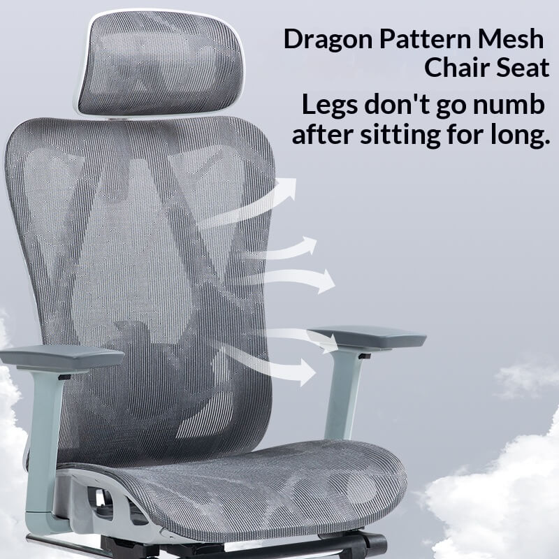 Dragon Pattern Mesh Chair Seat Ergonomic Office Chair - No Numb Legs After Long-Sitting for Corporate Teams