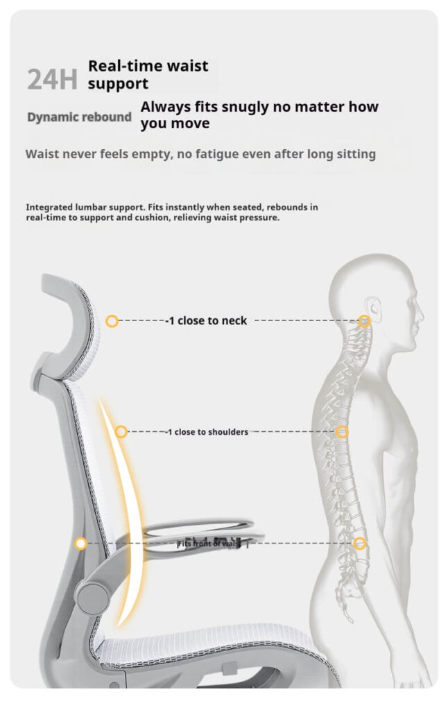 24H Real-Time Waist Support Ergonomic Office Chair - Dynamic Rebound for Spine Comfort