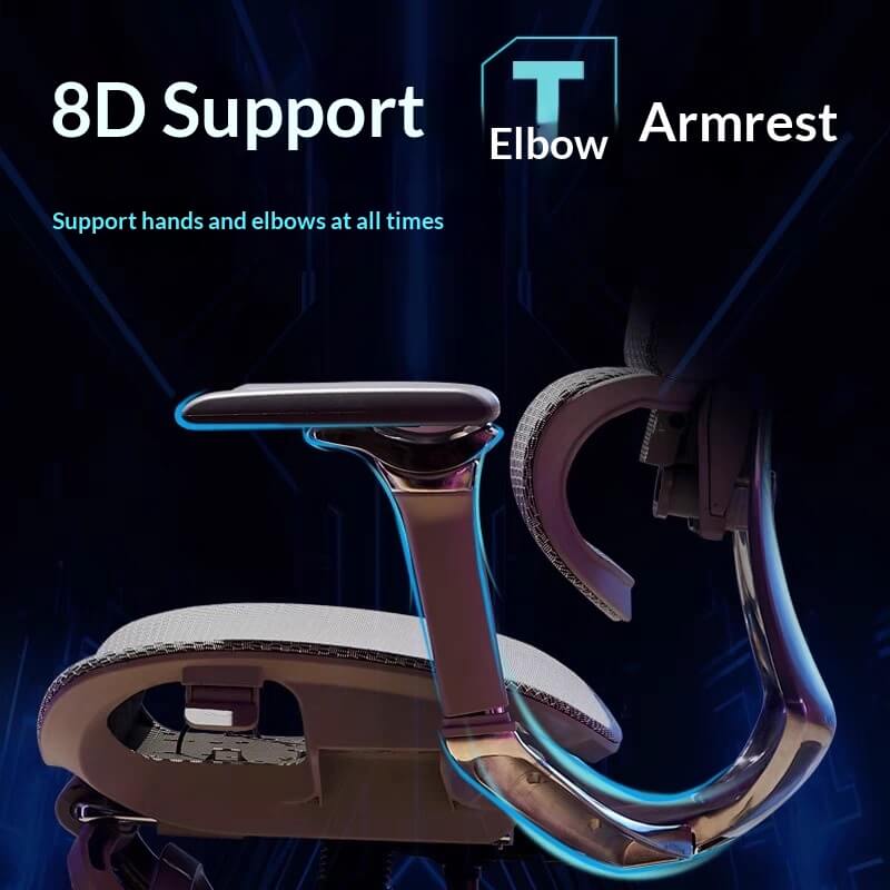 8D Support Elbow Armrest Ergonomic Office Chair - Full-Time Hand & Elbow Support