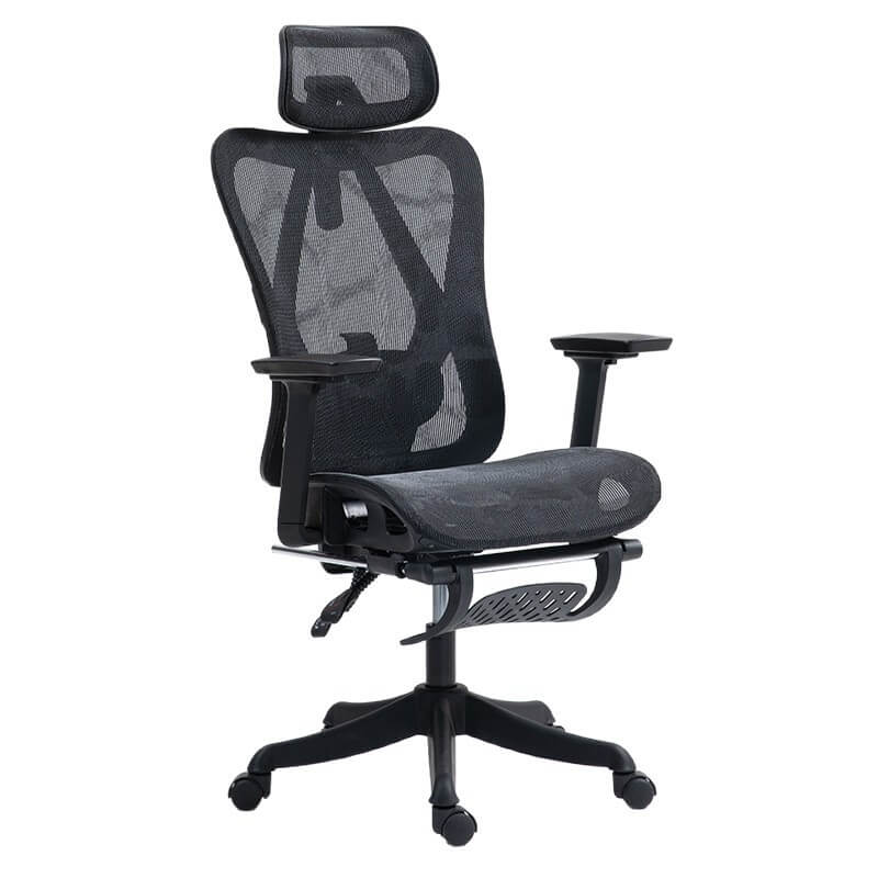 Black Frame Black Mesh Ergonomic Office Chair with Footrest - 145° Recline for Corporate Premium Seating