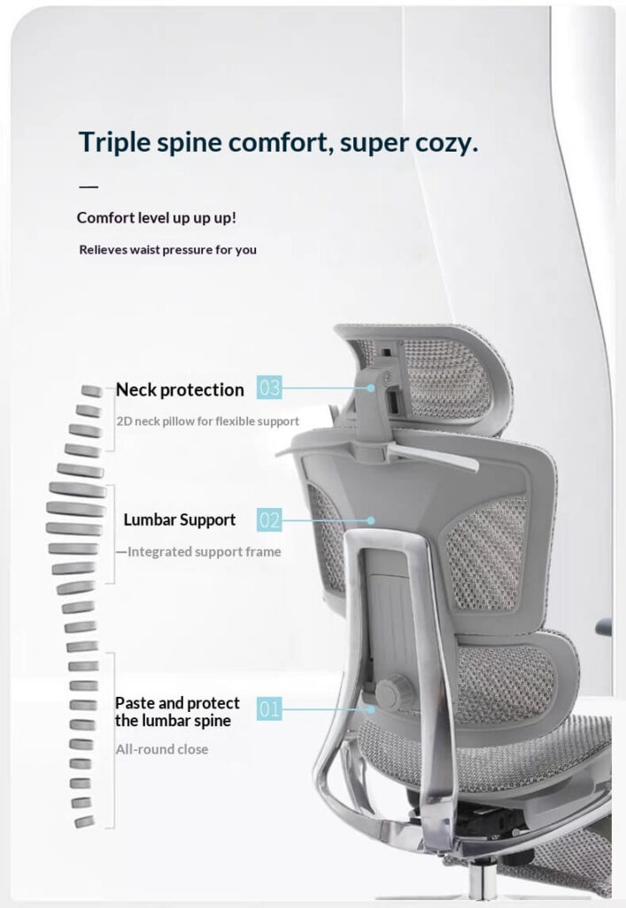 Triple Spine Support Ergonomic Office Chair - 2D Neck Pillow & Lumbar Support for Corporate Teams