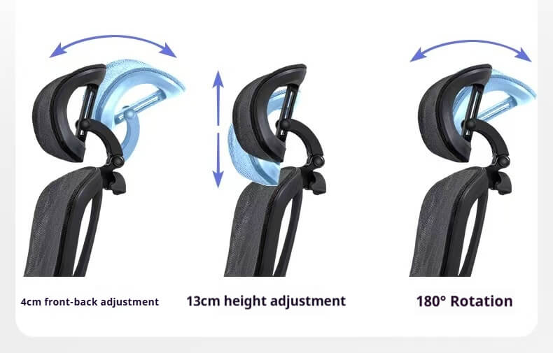 Multi-Dimensional Adjustable Headrest Ergonomic Office Chair - 4cm Front-Back, 13cm Height, 180° Rotation for Corporate Neck Support