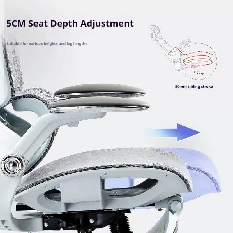 5CM Seat Depth Adjustable Ergonomic Office Chair - 50mm Sliding Stroke for Diverse Corporate Leg Lengths