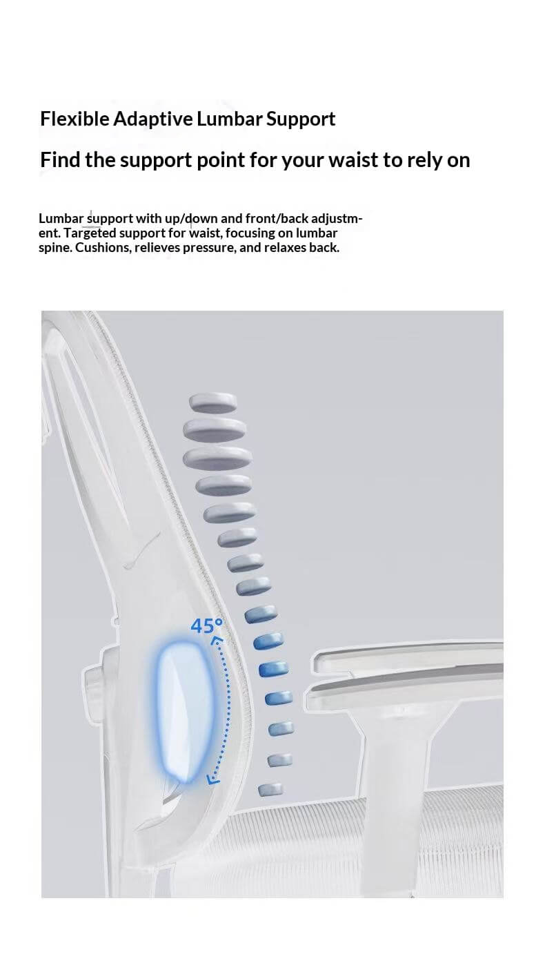 Flexible Adaptive Lumbar Support Ergonomic Office Chair - Up/Down Front/Back Adjustment for Corporate Lumbar Relief