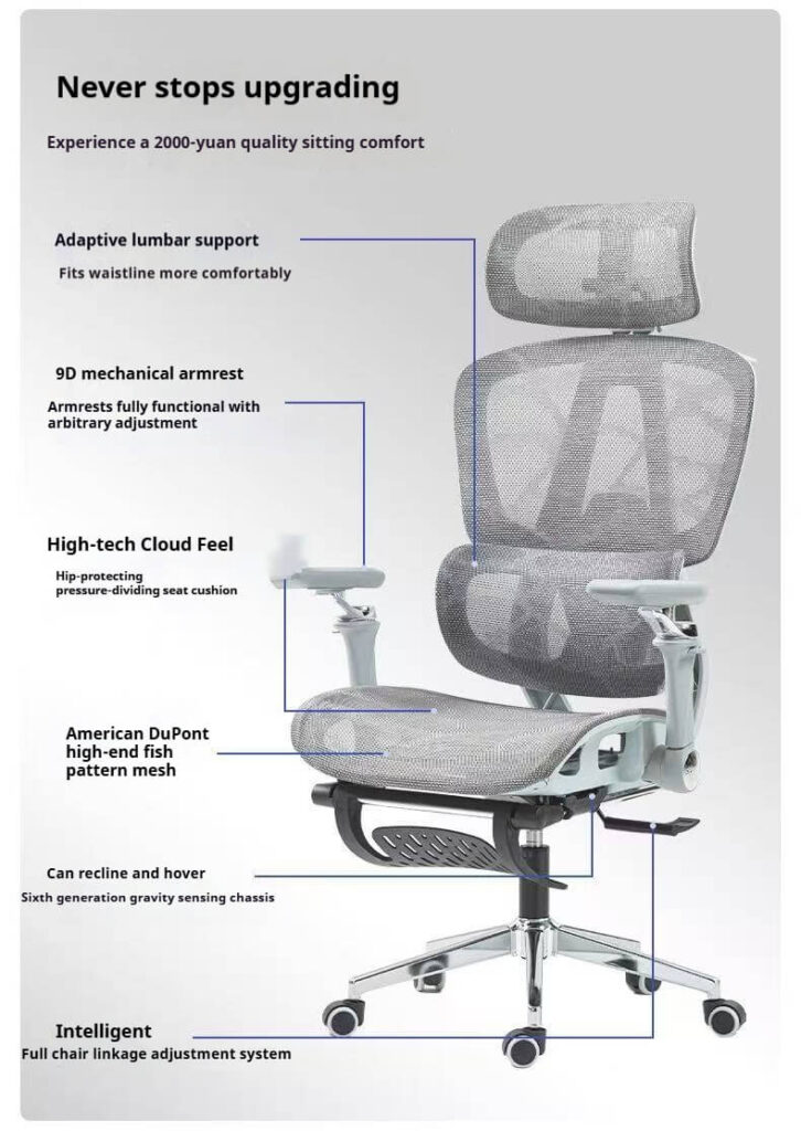 Upgraded Ergonomic Office Chair - Adaptive Lumbar, 9D Armrest & DuPont Mesh for 2000-Yuan Level Comfort