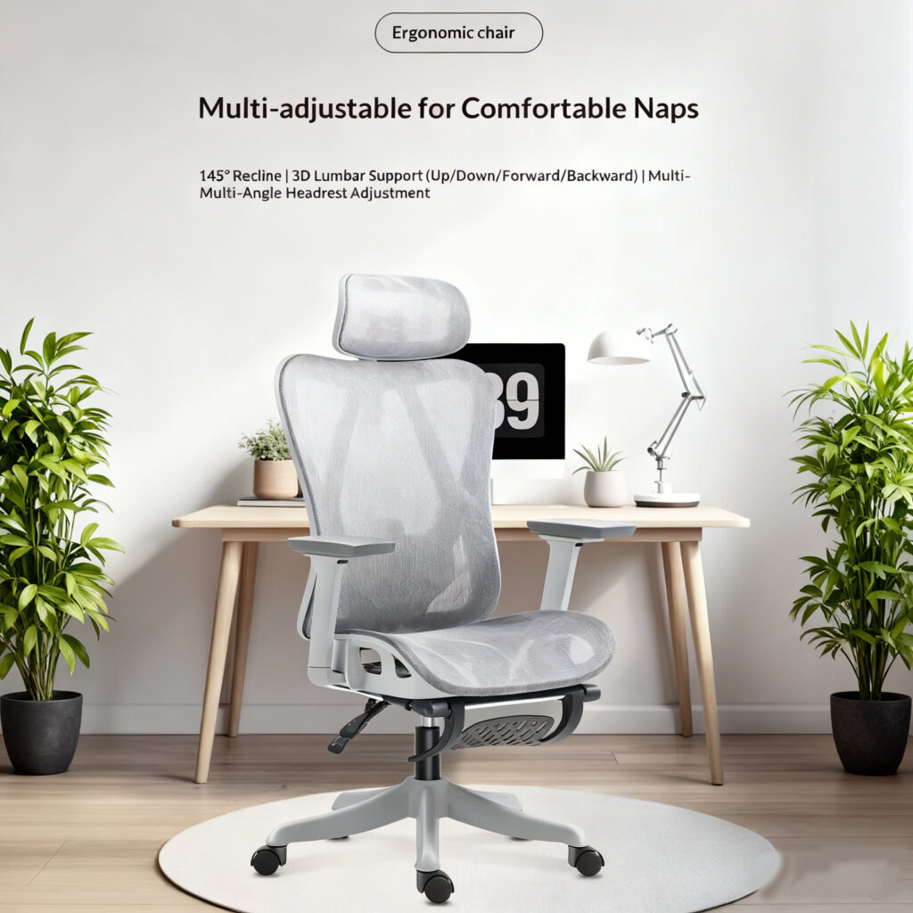 Multi-Adjustable Ergonomic Office Chair for Comfortable Naps - 145° Recline 3D Lumbar Support for Corporate Work Breaks