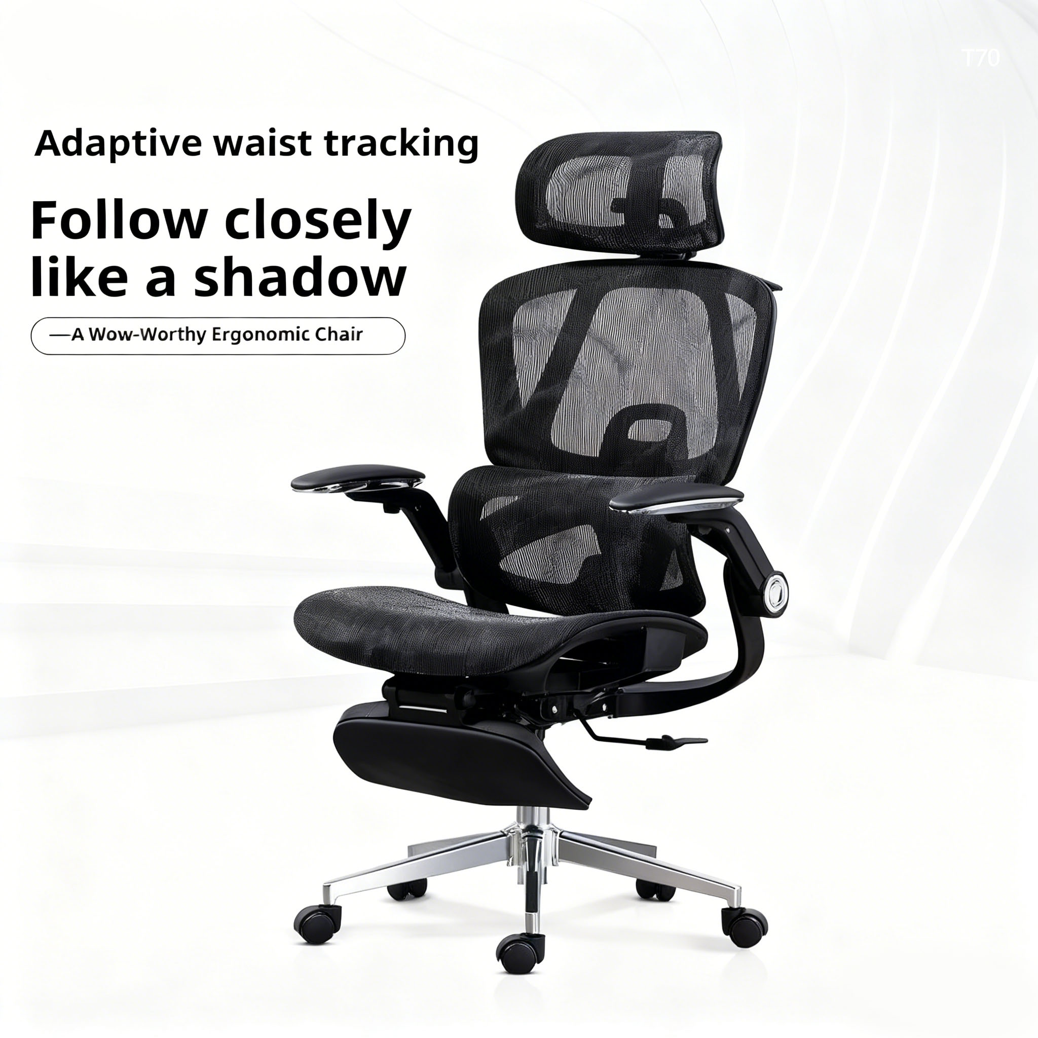 Adaptive Waist Tracking Black Ergonomic Office Chair - Shadow-Like Lumbar Support for Corporate Teams